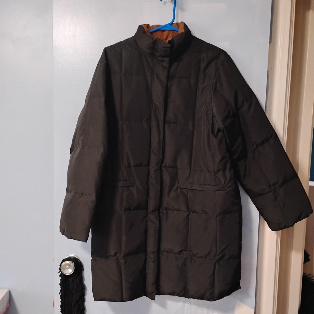 Max Mara Weekend Black + Tan Reversible Down Long Jacket Coat M